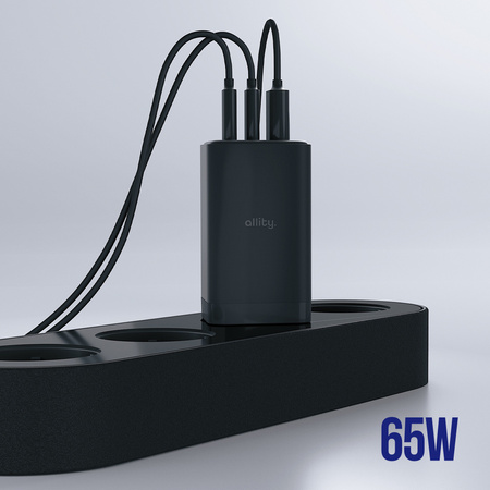 Allity GaN PD QC síťová nabíječka ATC-01-65WACC 2x USB-C + 1x USB-A 65W černá
