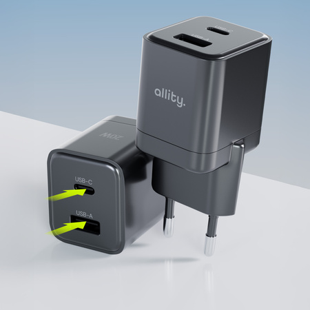 Allity GaN PD QC mains charger ATC-01-30WAC 1x USB-C 1x USB-A 30W black