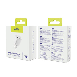 Allity GaN PD QC chargeur secteur ATC-01-30WAC 1x USB-C 1x USB-A 30W blanc
