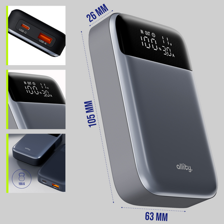 Allity powerbank APB-200 PD QC 33W 10000 mAh gris