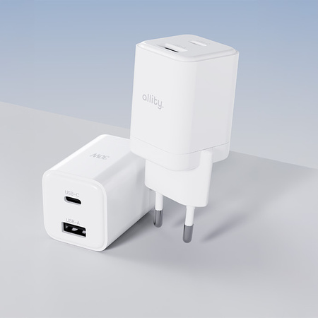 Allity GaN PD QC síťová nabíječka ATC-01-30WAC 1x USB-C 1x USB-A 30W bílá