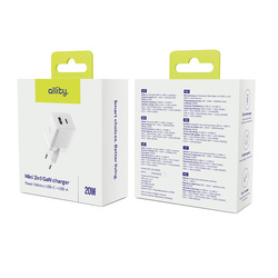 Allity GaN PD QC chargeur secteur ATC-01-20WAC 1x USB-C 1x USB-A 20W blanc