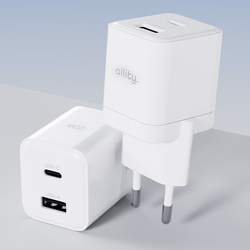 Allity ładowarka sieciowa GaN PD QC ATC-01-20WAC 1x USB-C 1x USB-A 20W biała