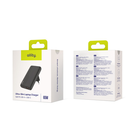 Chargeur mural Allity GaN PD QC ATC-02-65WAC 1x USB-C + 1x USB-A 65W Noir