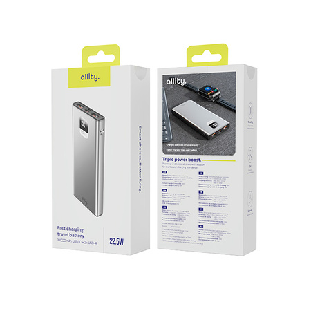 Allity powerbank APB-100 PD QC 22,5W 10000 mAh szary