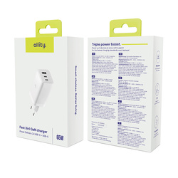 Allity GaN PD QC síťová nabíječka ATC-01-65WACC 2x USB-C + 1x USB-A 65W bílá