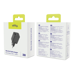Allity GaN PD QC mains charger ATC-01-30WAC 1x USB-C 1x USB-A 30W black