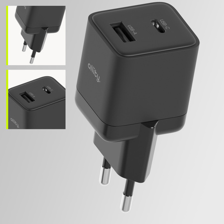 Allity GaN PD QC síťová nabíječka ATC-01-30WAC 1x USB-C 1x USB-A 30W černá