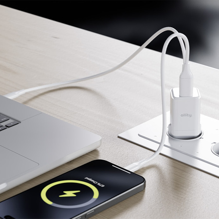 Allity GaN PD QC chargeur secteur ATC-01-30WAC 1x USB-C 1x USB-A 30W blanc