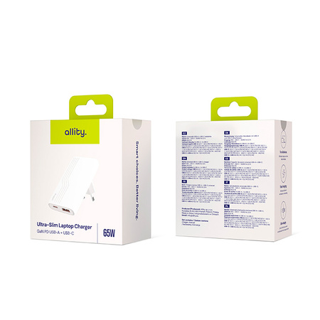 Allity GaN PD QC Wandladegerät ATC-02-65WAC 1x USB-C + 1x USB-A 65W Weiß