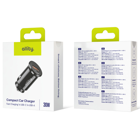 Allity ładowarka samochodowa ACC-100-30WAC 1x USB-C 1x USB-A 30W czarna