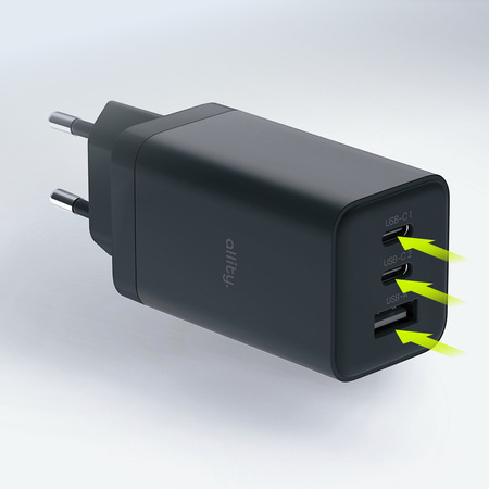 Allity GaN PD QC síťová nabíječka ATC-01-65WACC 2x USB-C + 1x USB-A 65W černá