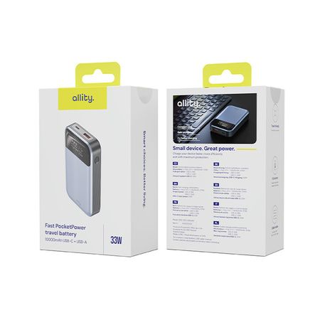 Allity powerbank APB-200 PD QC 33W 10000 mAh šedá
