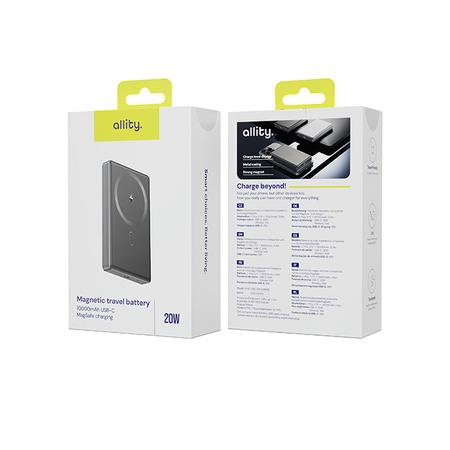 Allity wireless powerbank APB-300 PD QC 20W 10000 mAh gris magnétique